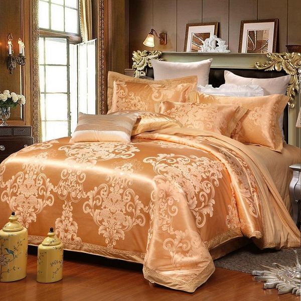 Ensembles de literie Style européen Coton Satin Jacquard Quatre pièces Broderie Mariage Linge de lit et housse de couette Luxe Mode Maison