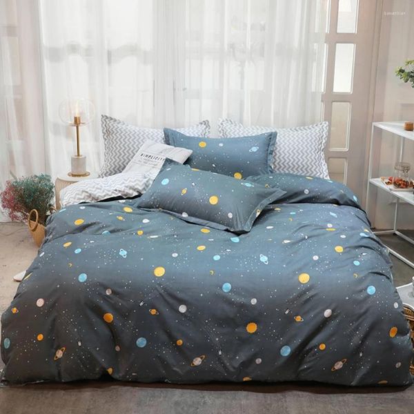 Ensembles de literie Evich Polyester Brief Blue Planet Matter Disheet thelpase Single et Double King Size for Spring Automn Bed Room Set Linen