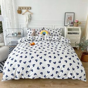 Ensemble de literie Evich Polyester Set de motif coeur bleu sur fond blanc Single et double King Size Four Seasons Couper