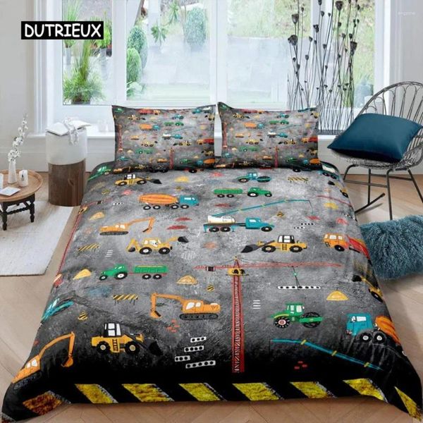 Ensembles de literie Excavatrice Couvrette de couette ensemble Microfiber Tractor Truck Counfor Twin Construction Vehicle Cartoon For Boys Teens