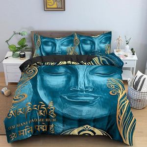 Ensembles de literie Famille Bouddha Ensemble Mandala Housse de couette Luxe Twin King Size Lit Bohème Literie 2/3 pcs avec taie d'oreiller doré