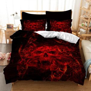 Ensembles de literie Fanaijia 3D King Size Ensembles de luxe Skull Red Skull Print Couvrette et lit d'oreiller Lit Set Litlinen Drop 230817