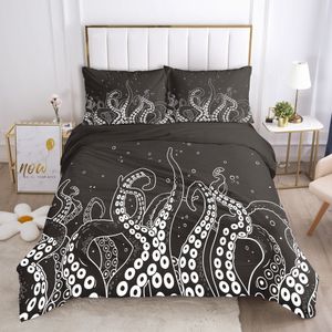 Juegos de ropa de cama Fanaijia Luxury Black Sets Twin Size 3D Octopus estampado de estampado y funda de almohada Camino de animales Bedlinen Al por mayor 230817