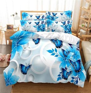 Ensembles de literie Fashion 3D Blue Butterfly Set Colorfyl Couvre-taies Coubelle Soft Counter King Size Linen6531902