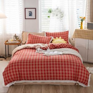 Beddengoed sets Mode Kleur Raster Thuis Beddengoed Sets 34 ST Eenvoudige Bed Cover Dekbedovertrek Sets Queen King Size Dekbedovertrekken Met case Z0612