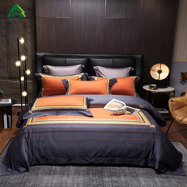 Ensembles de literie mode Euro impression numérique linge de lit taie d'oreiller lit Double housse de couette moderne couleur bloc coton à longues fibres