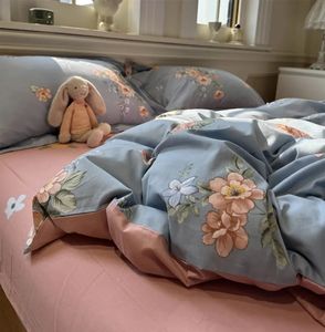 Ensembles de literie Mode pastorale fleur bleu ensemble de literie double pleine reine roi rustique chaud coton maison textile drap de lit taie d'oreiller housse de couette 231110