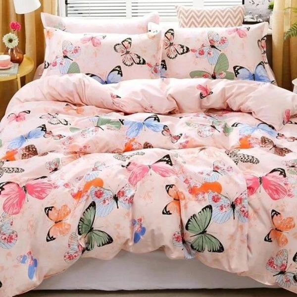 Ensemble de literie Ensemble de mode nordique Butterfly Print Coutte de couette et lit d'oreiller pour fille Textile de maison pleine taille