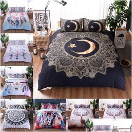 Conjuntos de ropa de cama Conjunto de patrón de plumas Mandala Boho Er Elefante Moose 2/3 piezas Cama Sin sábana Relleno Gota Entrega Hogar Jardín Textiles Suppli Dhvs8