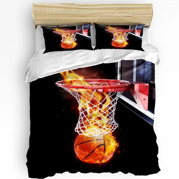 Conjuntos de ropa de cama Llama Caja de pelota de baloncesto Impreso Confort Funda nórdica Funda de almohada Funda de almohada Textiles para el hogar Edredón Niño Niño Adolescente Chica 3 unids Set