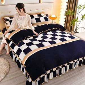 Conjuntos de ropa de cama Juego de cuatro piezas de franela Felpa de invierno Leche espesa Terciopelo Sábana Funda de edredón Falda de cama Juego de tres piezas Ropa de cama 231130