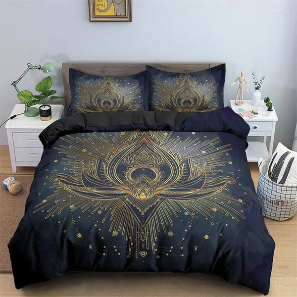 Ensemble de literie Couverture de couette florale Microfibre Exotique Lotus Feather Set Bohemian Mandala Couette jumelle pour filles adolescents