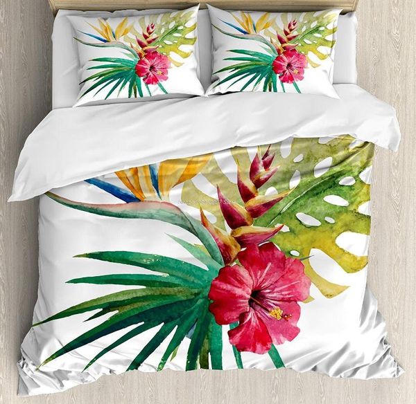 Ensembles de literie ensemble housse de couette florale fleur d'orchidée tropicale sauvage grandes feuilles pétales exotiques tropiques photo décorative 3 pièces