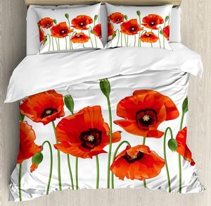 Ensembles de literie Ensemble floral Couette Housse de couette Taie d'oreiller Coquelicots de printemps Saison Pastorale Fleurs Bot Lit double