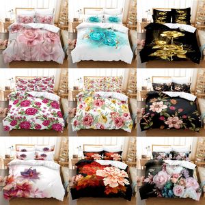 Beddengoed sets bloem dubbele dekbedoverdek set quilt case linnengoed king queen full size 3d print kussensloop single twin bed 220x240 200x200 230406