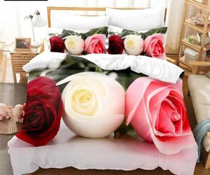 Ensembles de literie fleuriste de couette de couette set lit simple couette en rose rouge 3D sets 3pcs avec étui king size Full Wedding H240521 8hqm