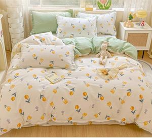 Ensembles de literie Ensemble de fleurs Housse de couette et taie d'oreiller 2pc Linge de lit en coton simple double reine roi textile à la maison