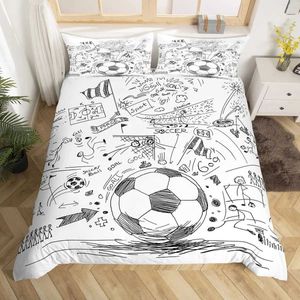 Ensemble de literie Football Couchet Cover Set à main Drawn Sketch Soccer Flag Network Team Sports Bedding Set pour garçons adolescents Men Twin Counter Counter J240507