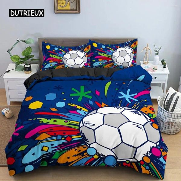 Conjuntos de ropa de cama Fútbol Divet Set Soccer para Boy Microfibra Sports Tema de edredón Patrón de pelota