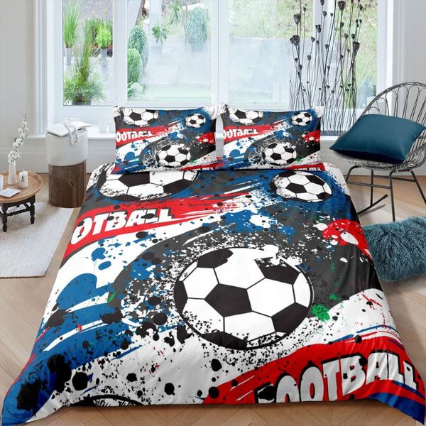 Juegos de ropa de cama Juego de funda nórdica con estampado de fútbol Edredón de fútbol 3D con funda de almohada Edredón para niños y niños