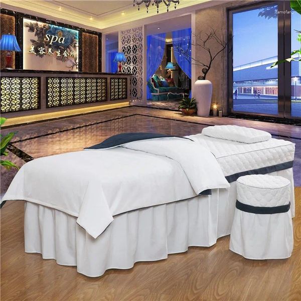 Conjuntos de ropa de cama de cuatro piezas de algodón acolchado cubierta de cama de belleza masaje spa tuina salón cabeza cuadrada falda de cama con agujero