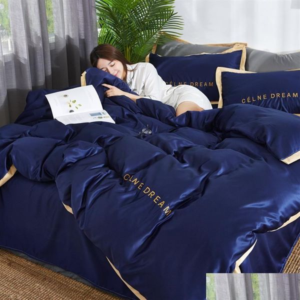 Ensembles de literie Ensembles de literie en coton de soie de quatre pièces King Queen Size Couette imprimée douce Taie d'oreiller Couette Marque Couettes Fas227I Dhwkt