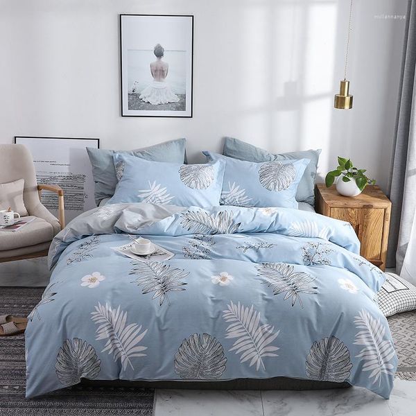 Ensembles de literie Quatre pièces Simple Coton Double Ménage Drap de Lit Housse de Couette Épaississement Ponçage Dortoir Sheetp Bleu Gris Couleur