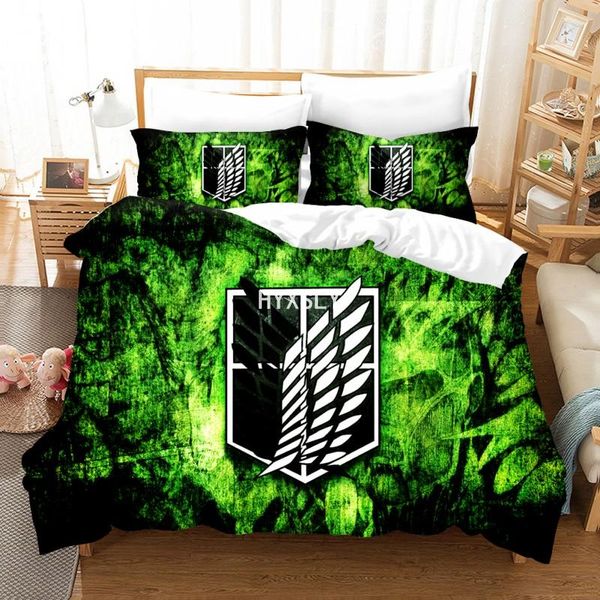 Ensembles de literie Freedom Wings Draps Anime Attack On Titan Ensemble imprimé en 3D Housse de couette Taie d'oreiller Twin Single Full Size For Boys Kids