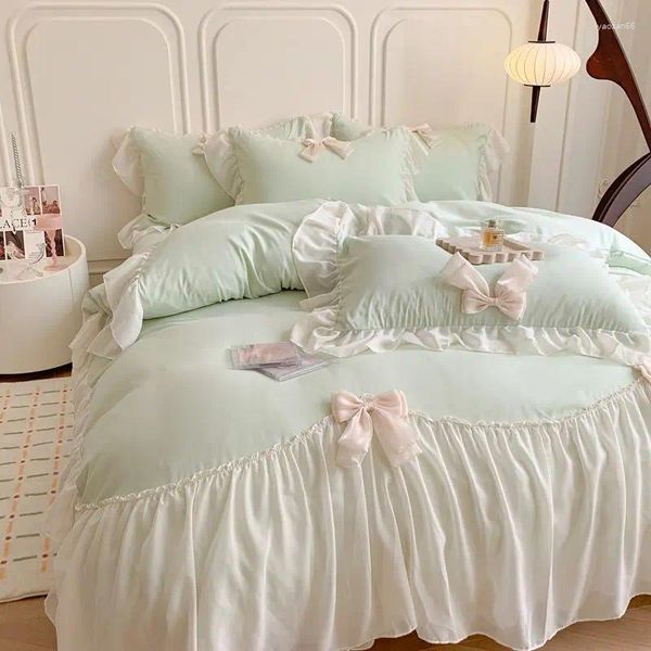 Ensembles de literie Style princesse française volants dentelle nœud housse de couette romantique literie décor femme filles chambre