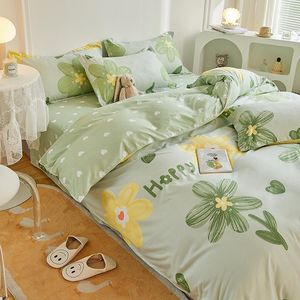 Ensembles de literie ensemble de housse de couette vert Floral frais avec fleurs doux pour la peau respirant 1 2 taie d'oreiller lit drap plat