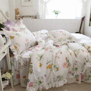 Ensembles de literie Fresh Set Butterfly Love Flower Print Ruffle Duvet Cover Cover Home Textile Bedpread Princess Oreadcase HM-02B