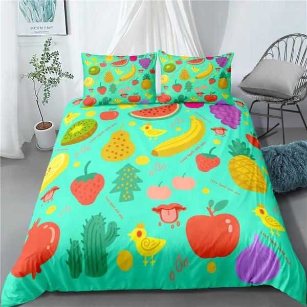 Juntos de ropa de cama Fruit Banana Piña Set Decoración del dormitorio Cubiertas de edredones Cubiertas de edredón 2/3 Piezas Camas de almohadas No