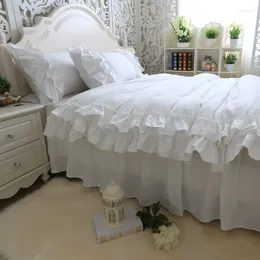 Ensembles de literie entièrement blancs doubles couches à volants couette couette lit de lit de lit de lit de lin princesse bref textile de maison chaude