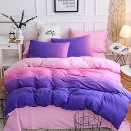 Beddengoed stelt funda de edredn cmodo juego cama con gradiente color morado y rosa suave Almohada sbana ropa