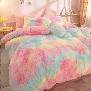 Beddengoed sets Harige Beddengoed Set Luxe Coral Fleece Prinses Nerts Fluwelen Warm Quilt Dekbedovertrek Set Bed Deken Slaapkamer Dekbed Beddengoed Sets Z0612