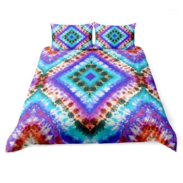 Conjuntos de ropa de cama Conjunto de cubierta de cama geométrica Colorido Tie Dye Ropa de cama impresa Adultos Edredón Edredón Funda de almohada US Queen1