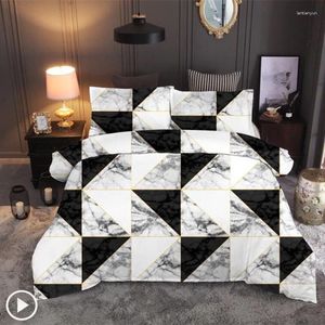Ensemble de literie Géométrique Modèle en marbre noir blanc couvre-oreiller de couvre-oreiller confortable Soft Home Set 3d Boy Girl Couverture Cool