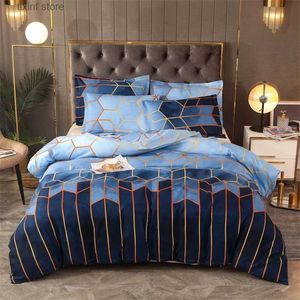 Juegos de ropa de cama Juego de funda nórdica geométrica, ropa de cama nórdica individual y doble, juego de cama para 2 personas, funda de edredón y estuche de lujo con doble reina y rey T240218