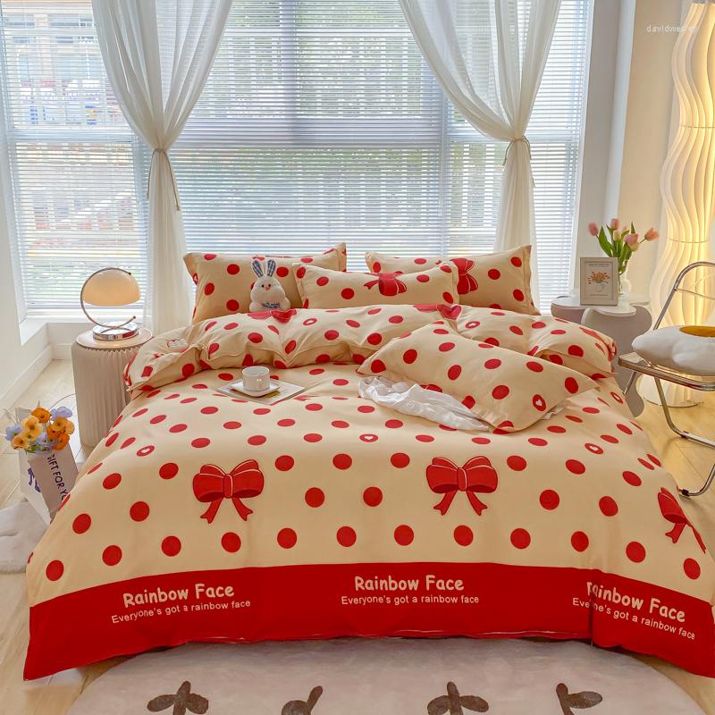 Set di biancheria da letto Set stile da ragazza Copripiumino 220x240 con federa Motivo fiocco rosso Trapunta 200x200 Coperta king size