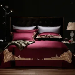 Beddengoed sets gouden bed linnen katoenen euro platte vellen set king size voor slaapkamer geborduurde dekbedovertrek luxe bedden