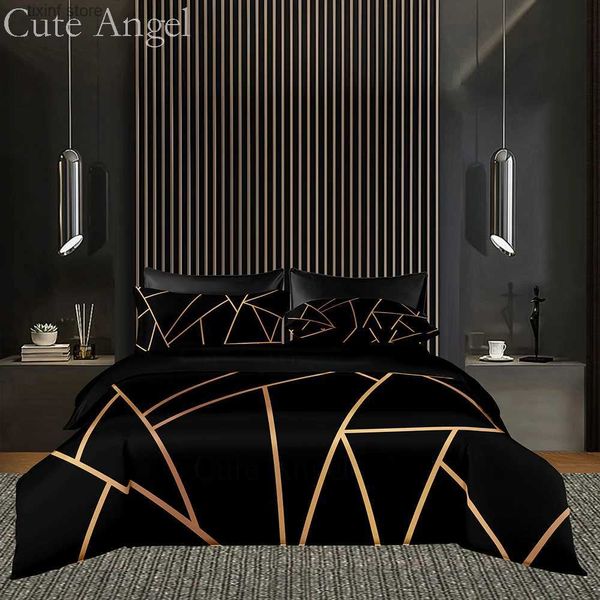 Ensembles de literie housse de couette à motif ligne dorée 220x240, housse de couette noire de Style minimal, taille double/Queen/King (sans étui) T240218