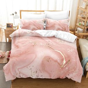Ensembles de literie or marbre rose 3D housse de couette ensemble confortable linge de lit Double taille chambre décoration enfants moderne 231121