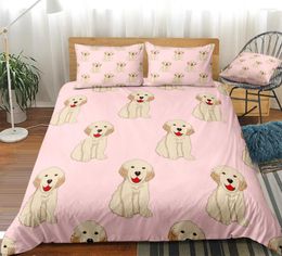 Juegos de cama Golden Dog Set Pink Water Color Funda nórdica Camas de animales de dibujos animados Colcha Textiles para el hogar Microfibra para niñas