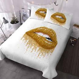 Ensembles de literie ensembles de lèvres dorées avec housse de couette 3 pièces couvre-lits 2 taies d'oreiller 231017