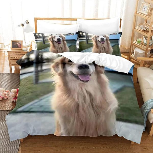 Conjuntos de ropa de cama Golden Retriever Juego de funda nórdica para niños Patrón de mascota Edredón Tamaño doble Impresión Microfibra Animal Perros Edredón