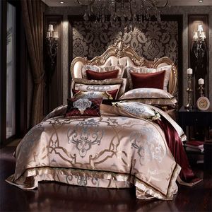 Ensembles de literie Or Soie Coton De Luxe Satin Jacquard Ensemble De Literie Reine King size Ensembles De Literie De Mariage Drap De Lit / Ensemble De Couette Housse De Couette 230506