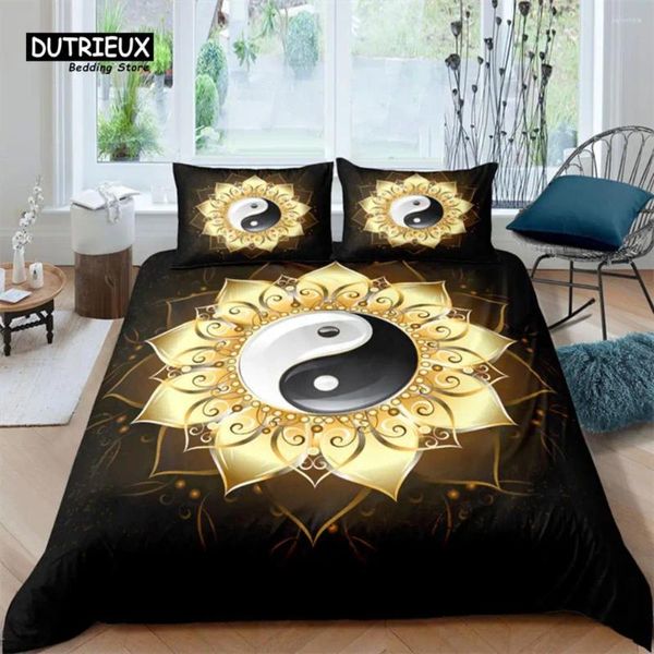 Conjuntos de ropa de cama Gossip Funda nórdica King Boho Trippy Art Quilt Microfibra Tradicional Ying Yang Theme Set para niñas y niños