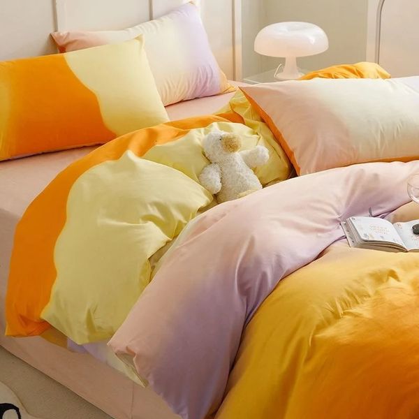 Conjuntos de ropa de cama Conjunto de color degradado Adultos Adolescentes Moda Funda nórdica Soft Queen King Tamaño completo Sábana plana Edredón Funda de almohada 231202