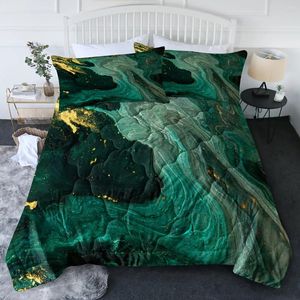 Beddengoed sets groene marmeren dekbed set zachte smaragd met goud poeder print patroon 3 stks agaat ripple bed voor volwassenen