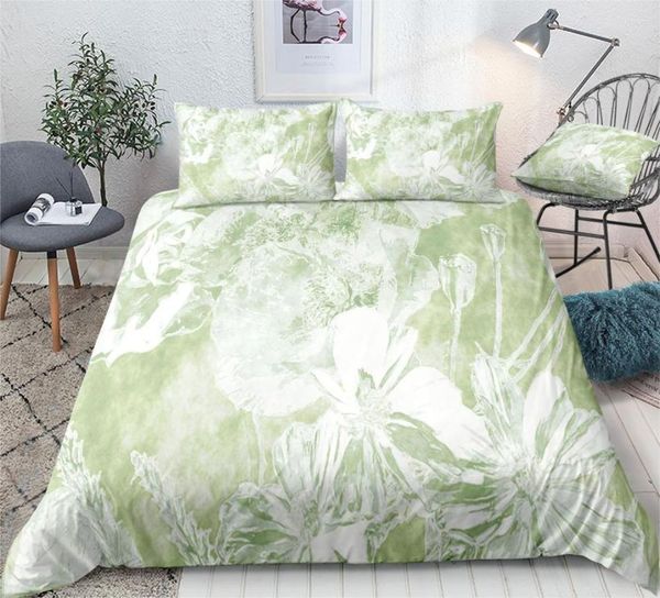 Conjuntos de ropa de cama Conjunto de tinte de corbata verde y naranja Estilo fresco Ropa de cama Funda nórdica Colcha Textiles para el hogar Camas de microfibra